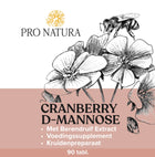 Cranberry en D-Mannose van Pro Natura, etiket voor 90 tabletten met berendruifextract