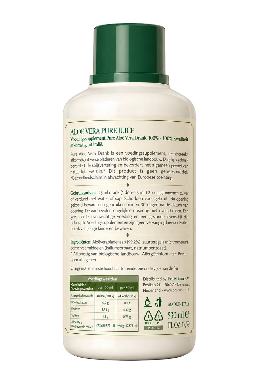Aloë Vera Pure Juice 530 ml Verzending mogelijk vanaf 23 oktober i.v.m. vertraagde levering.