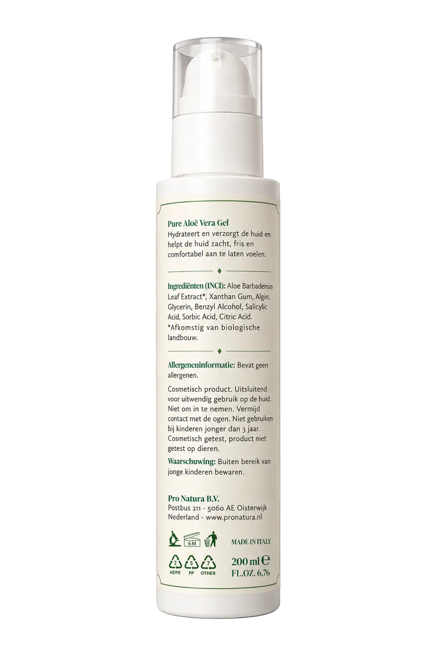 Aloë Vera Pure Gel 200 ml Verzending mogelijk vanaf 23 oktober i.v.m. vertraagde levering.