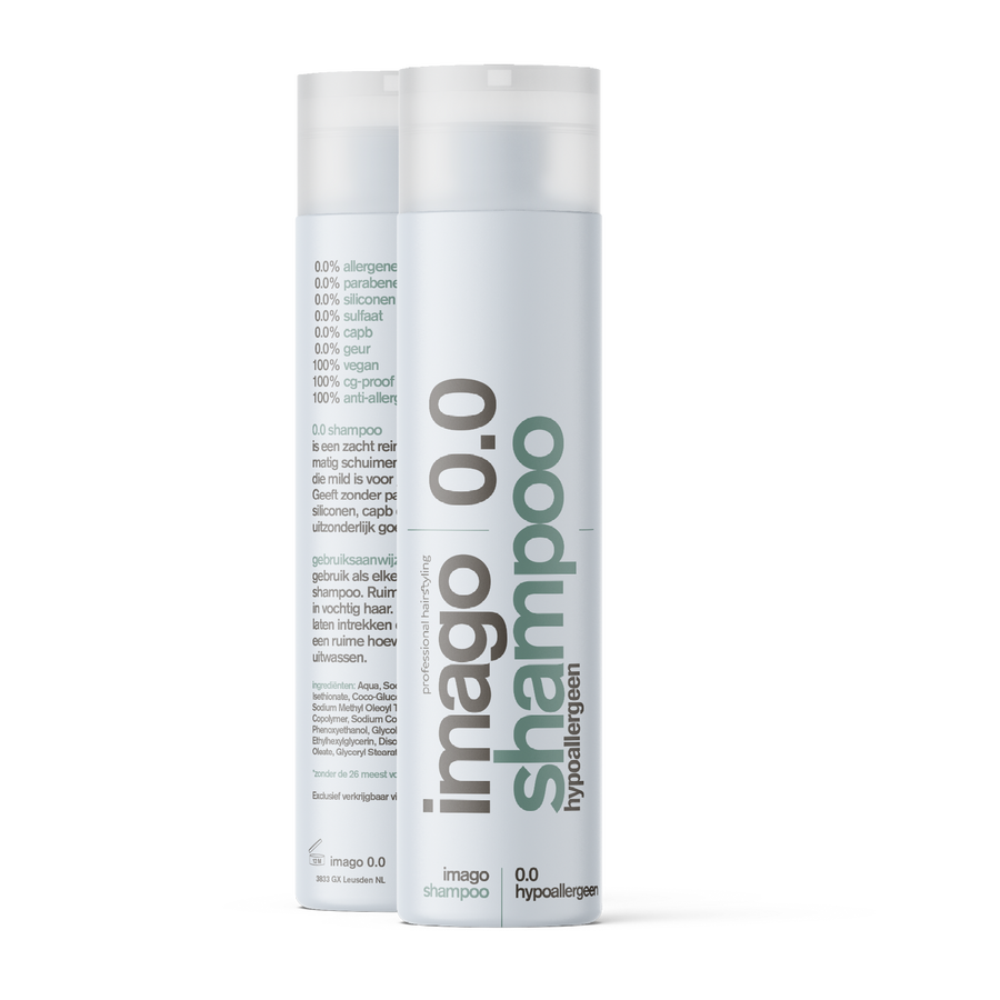 Imago 0.0 Shampoo 250 ml, voor- en achterzijde van de flacon