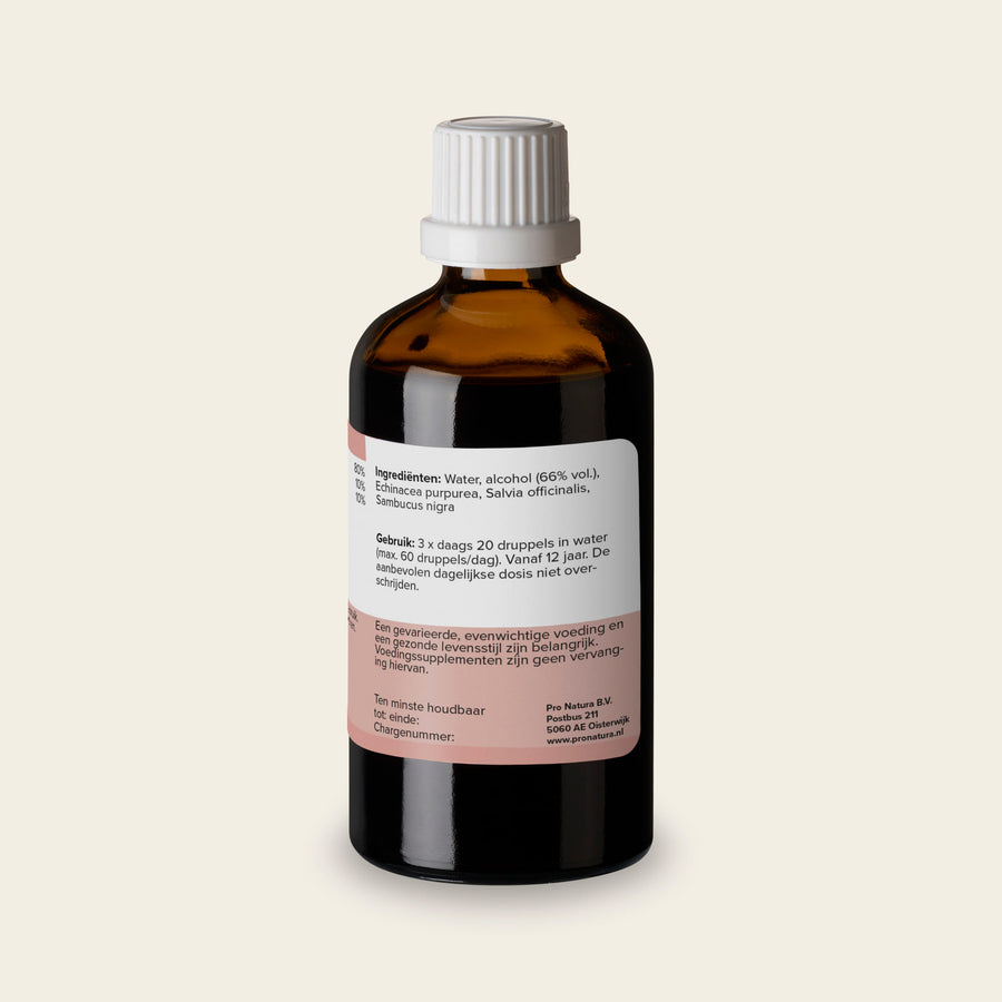 Achterzijde van het flesje Echinacea met de volledige ingrediëntenlijst