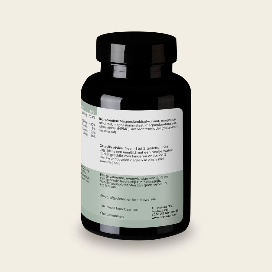 Achterzijde van Magnesium Complex met de ingrediëntenlijst en het gebruiksadvies