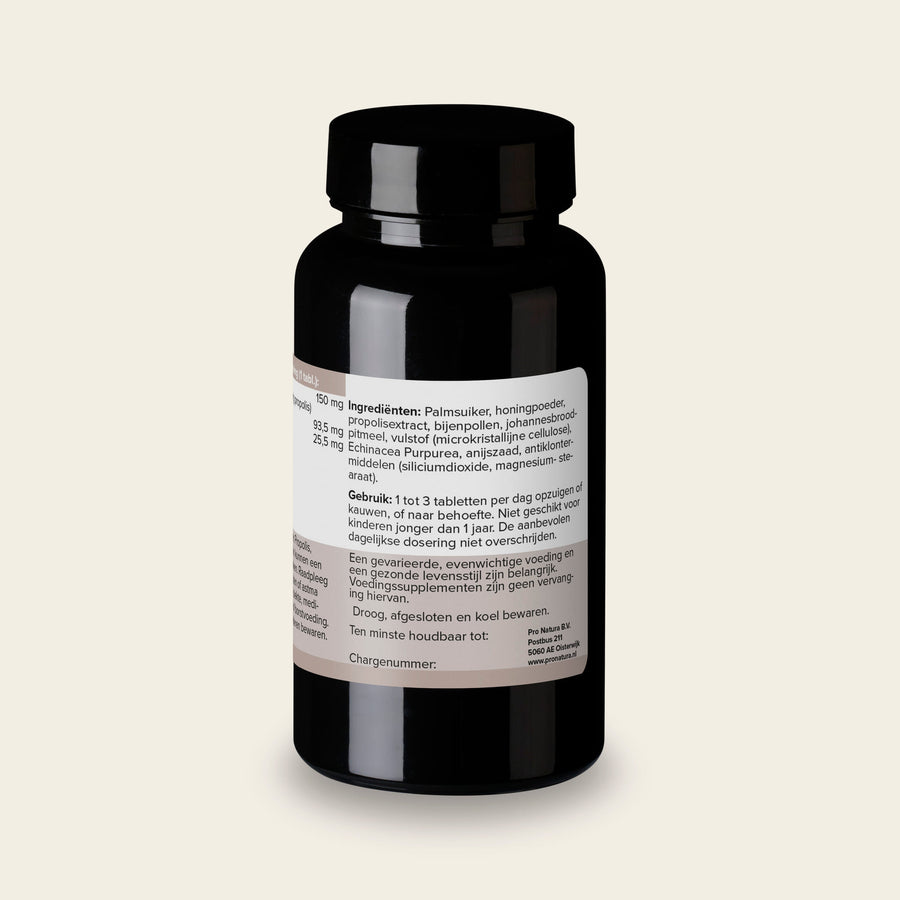 Achterzijde van Propolis Anijs met de ingrediëntenlijst en het bewaaradvies