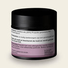 Achterzijde van de pot Propolis zalf met de ingrediënten en het gebruiksadvies