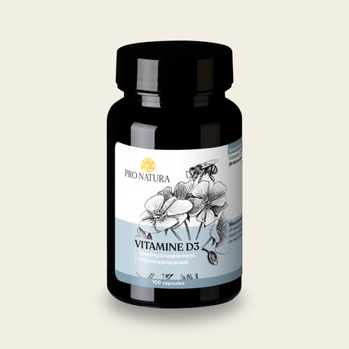 Vitamine D3 van Pro Natura, pot met 100 softgels met 25 microgram vitamine D3 in olijfolie
